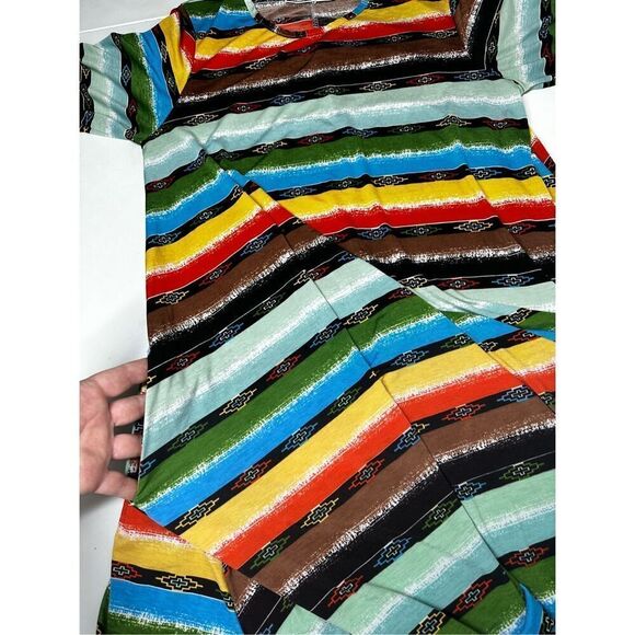 L&B Lucky & Blessed Rainbow Aztec Pattern Striped High Low Slinky Dress Sz S - Picture 10 of 13